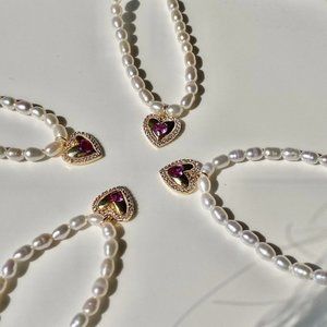 Heart Pendant Pearl Chain Necklace (Single Item)